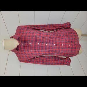 J CREW FACTORY small red blue yellow plaid button-down shirt